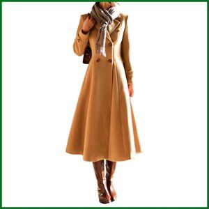 Long Wool Blend Trench Coat Double Breasted Pea Coat